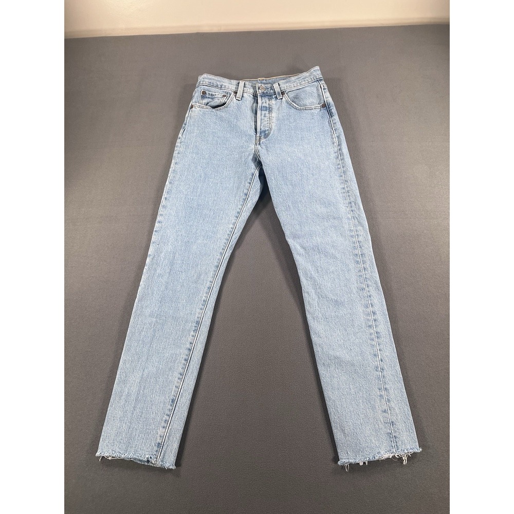 Levi's 501 Jeans sz. 25x28 (27") Blue Light Wash Straight Leg Raw Hem Button Fly
